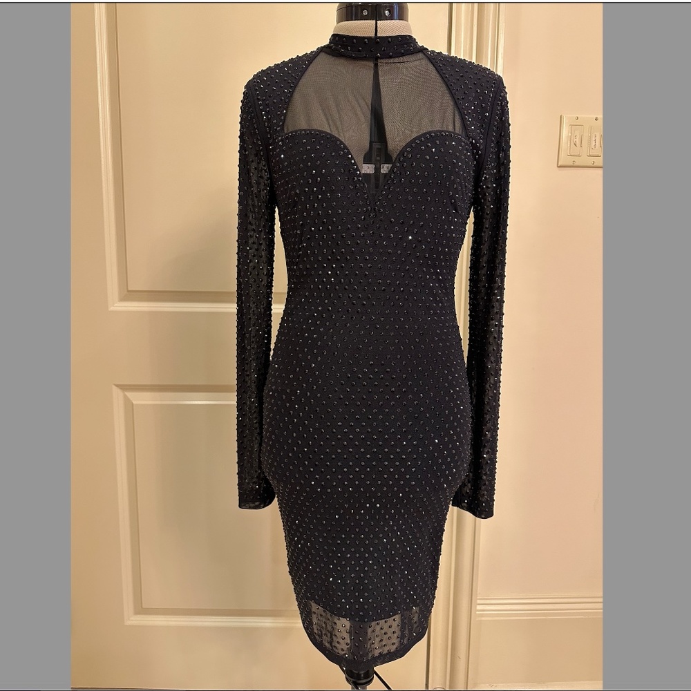 Black Valiant Paris Long Sleeve Fitted Studded Dress